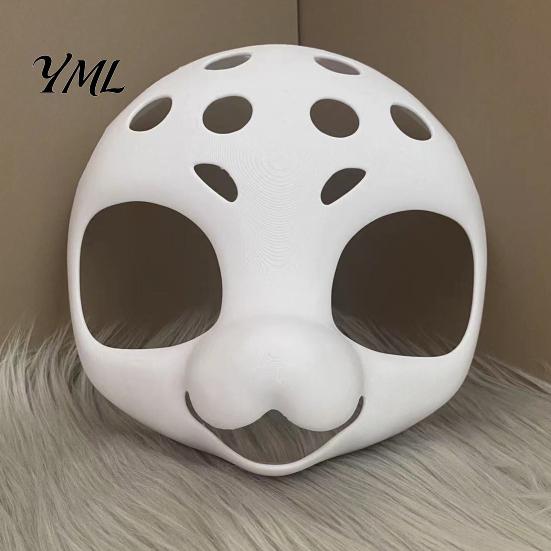 Unpainted Fursuit Mask Head Base Mask, DIY 3D Furry Animal White Therian for Halloween Cosplay Costume, Accessory