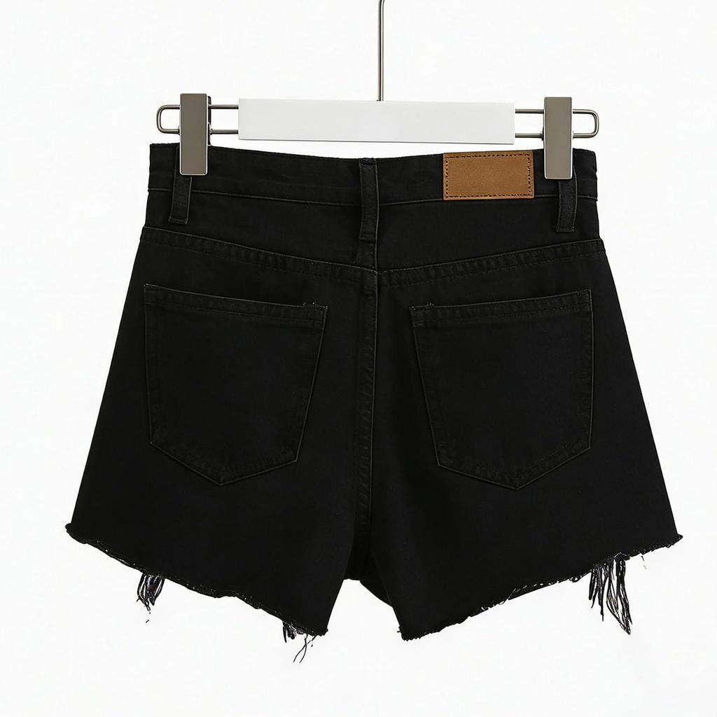 Women High Waist Denim Shorts Casual Distressed Hem Jean Shorts with Button and Zipper Closure for Summer Wear