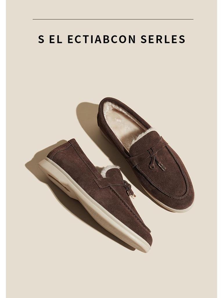 Dámské mokasíny s třásněmi z pravé kůže LP - Nazouvací ploché boty, Plus samet, Velké velikosti, Neformální pro podzim a zimu