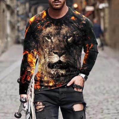 Men Simple Animal T Shirts Sport Wear Autumn Round Neck Long Sleeve Top Men's Spring Plus Size 3d Print T Shirt
