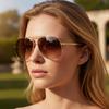 Nova Tendência de Moda Armações de Óculos de Metal, Óculos de Sol de Peça Única, Lentes de Proteção UV2524
