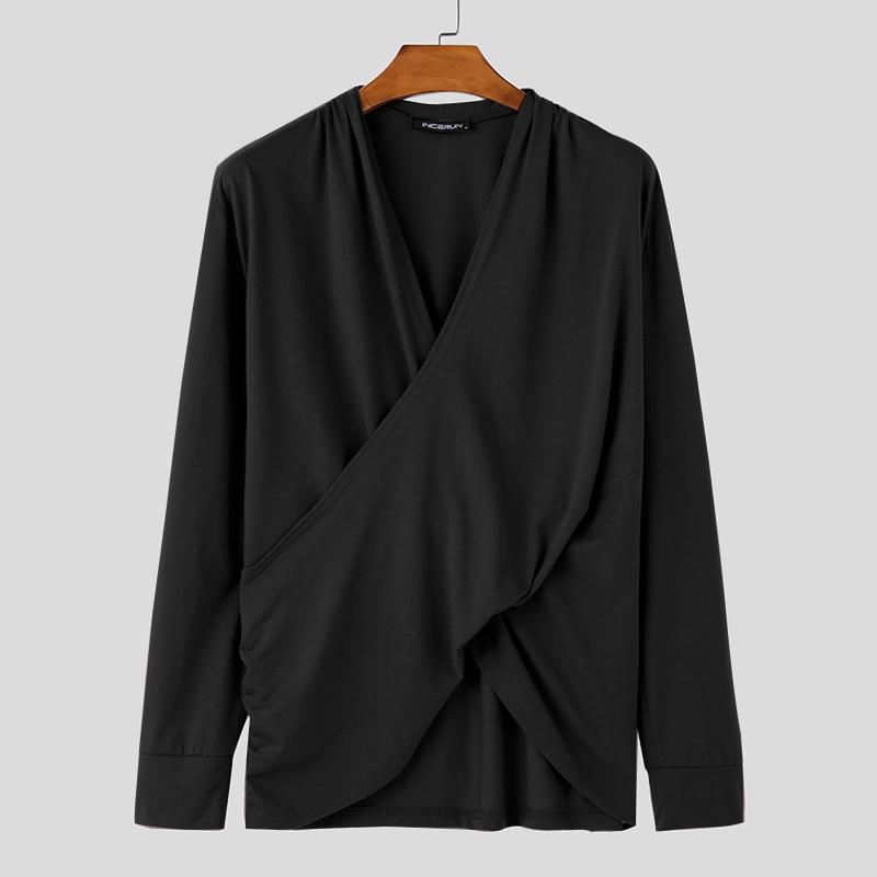 

INCERUN Мужские футболки с V-образным вырезом и длинным рукавом с кисточками спереди 3XL чёрный