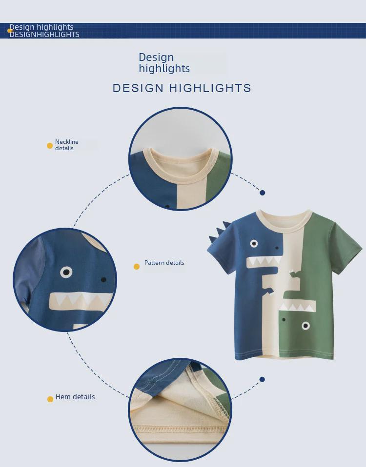 27kids Summer 2025 Korean Style Dinosaur T-Shirt for Children