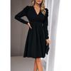 Women's Elegant Sold Color V-neck Long Sleeve Dress