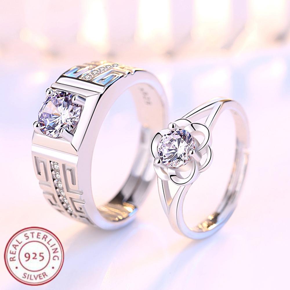 

2PCS Couple Ring 925 Silver AAA Zircon For Women and Men Sweet Wedding Fine Jewelry Accessories Party Gift resizable