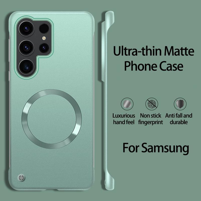 Matte Metallic Painting Frameless PC Hard Phone Case For Samsung Galaxy S25 S24 S23 S22 Plus Ultra Magnetic Wireless Charge Capa