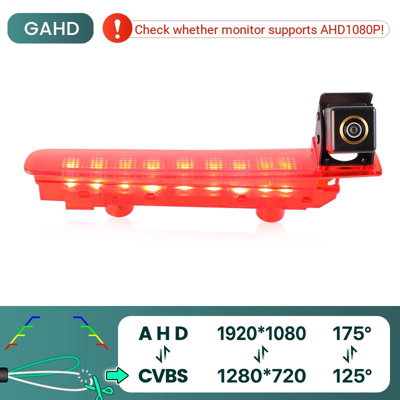 AHD 1080P 170° Fisheye Lens LED Van Brake Light Rear View Reverse Backup Camera Accessory For VW Transporter T5 T6 2010‑2019