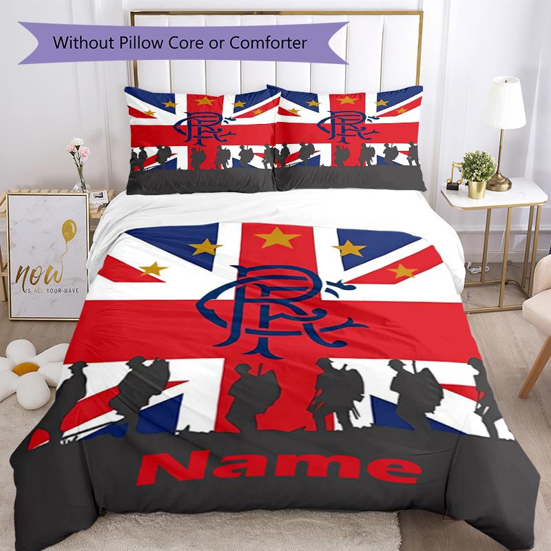 3pcs Custom Name Rangers F.C Bedding Set Duvet Cover Closure Includes 1 Duvet Cover & 2 Pillowcases, Soft and Comfortable for All Seasons.