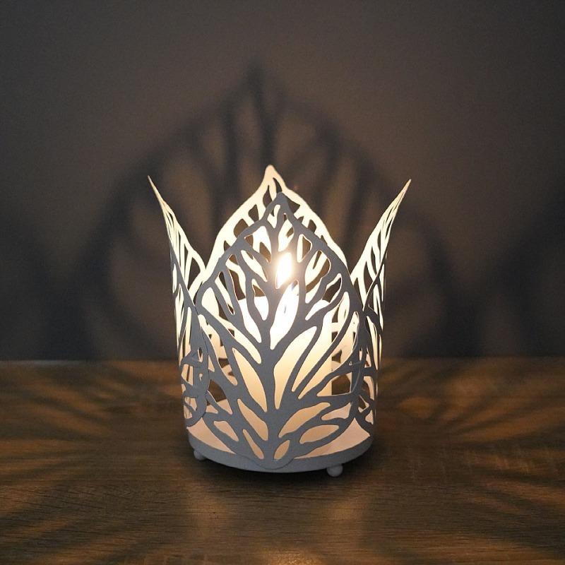 1PC Nordic Iron Art Hollow Leaf Candlestick Vintage Candle Holder Home Decoration Crafts Wedding Banquet Props белый