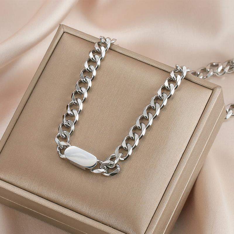 Stainless Steel Geometric Cube Necklace & Bracelet Set - Unisex Titanium Clavicle Chain