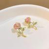 925 Silver Needle Pink Rose Stud Earrings, Mori Style Floral Design for Women