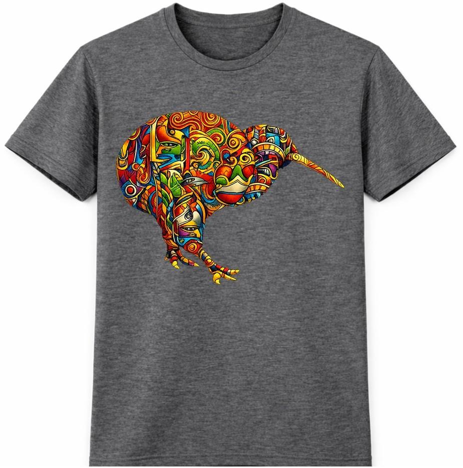 Kiwi Vogel T-shirt Kleurrijk Abstract Dierlijke Kunst Grafisch T-shirt