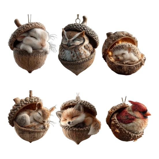 Waldtier Eichel Ornamente Acryl Gemütlich Tannenzapfen Tiere Weihnachtsornament 2D Waldkreatur Hängende Dekoration Rustikale Heimdeko