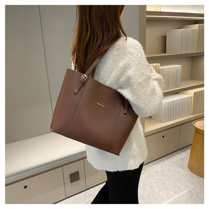 New Retro Vintage Faux Leather Tote Bag for Women Large Capacity Office Commute Shoulder Handbag