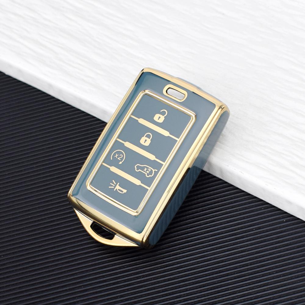 Anti Scratch Remote Key Fob Key Cover for Jeep Grand Cherokee L Grand Wagoneer 2021-2022 TPU 5/6 Buttons Case with Key Chain Set