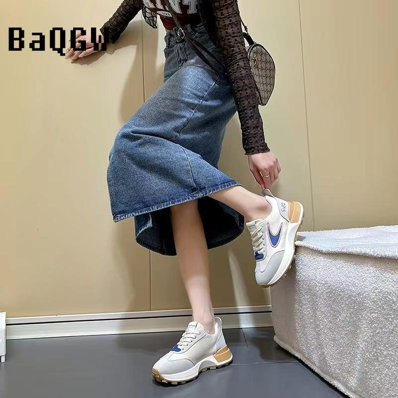 Couple Men Women Chunky Sneaker Running Shoes Fashion Casual Leather Fabric Breathable Height Increased Platform Sports Shoes