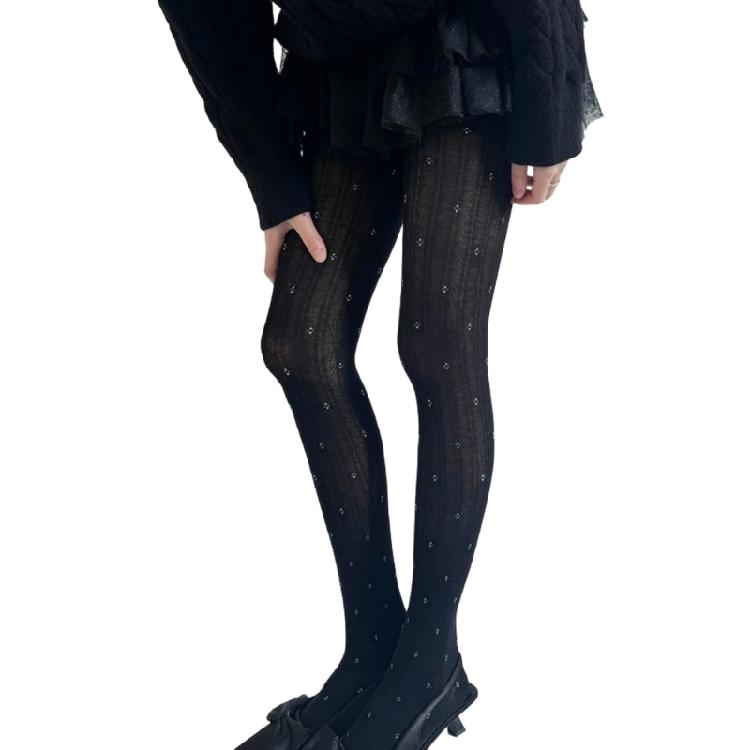 Women's Ribbed Cotton Tights with Flower Pattern High Elasticity Warmth Semi Opaque Pantyhose Slimming Leggings Hosiery
