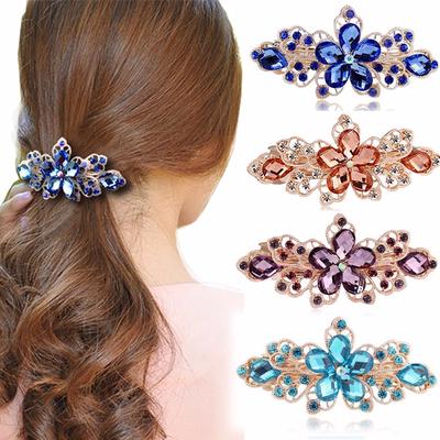 Frauen Kristall Strass Blume Frühling Haarspange Clip Haarnadel Haarspange
