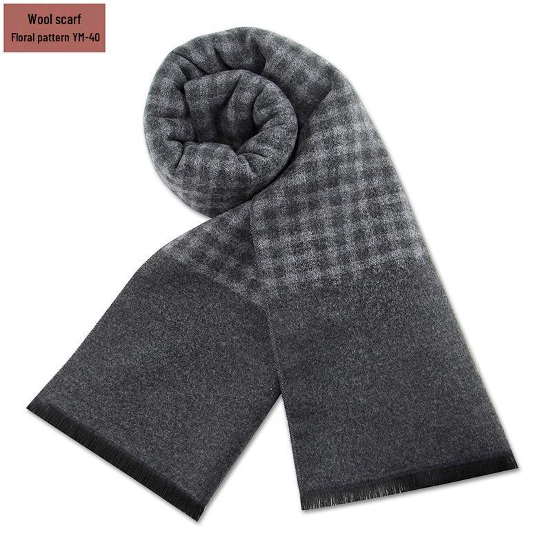 Męski szalik zimowy w czystą szarość w kratę, mieszanka wełny - gruby i ciepły