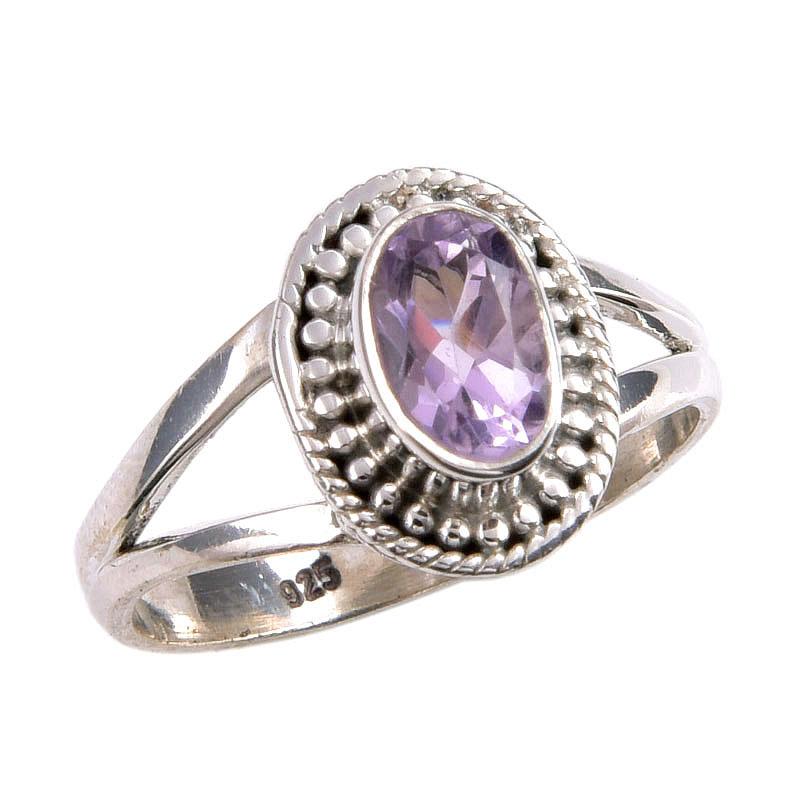 Natural Pink Amethyst Gemstone Handmade 925 Solid Silver Jewelry Ring S.7.5 f5M73