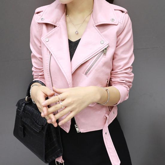 Dámská bunda Umělá kůže Hladký povrch Límec na zip Zip a nýt Dekor Dlouhé rukávy Moto kabát Cestovní svrchní oděvy