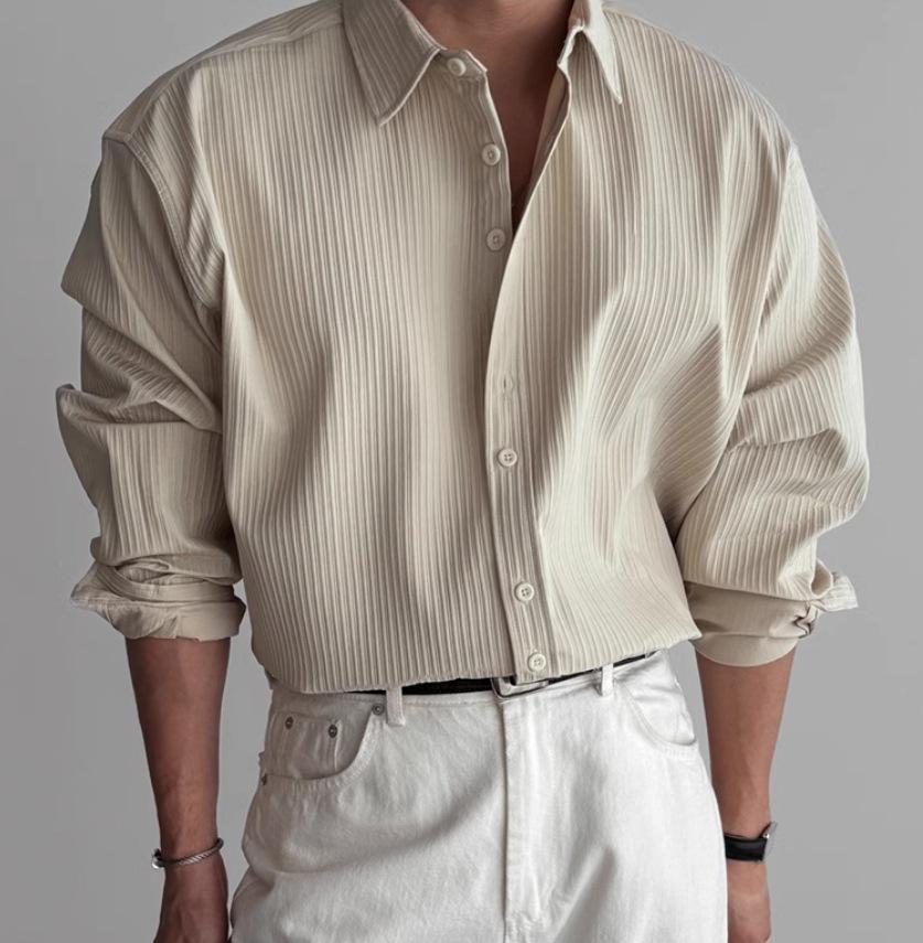 Hoge Kwaliteit Heren Business Casual Overhemden High-End Textuur Effen Kleur Overhemden Ademend Losse Overhemden met Lange Mouwen voor de Lente