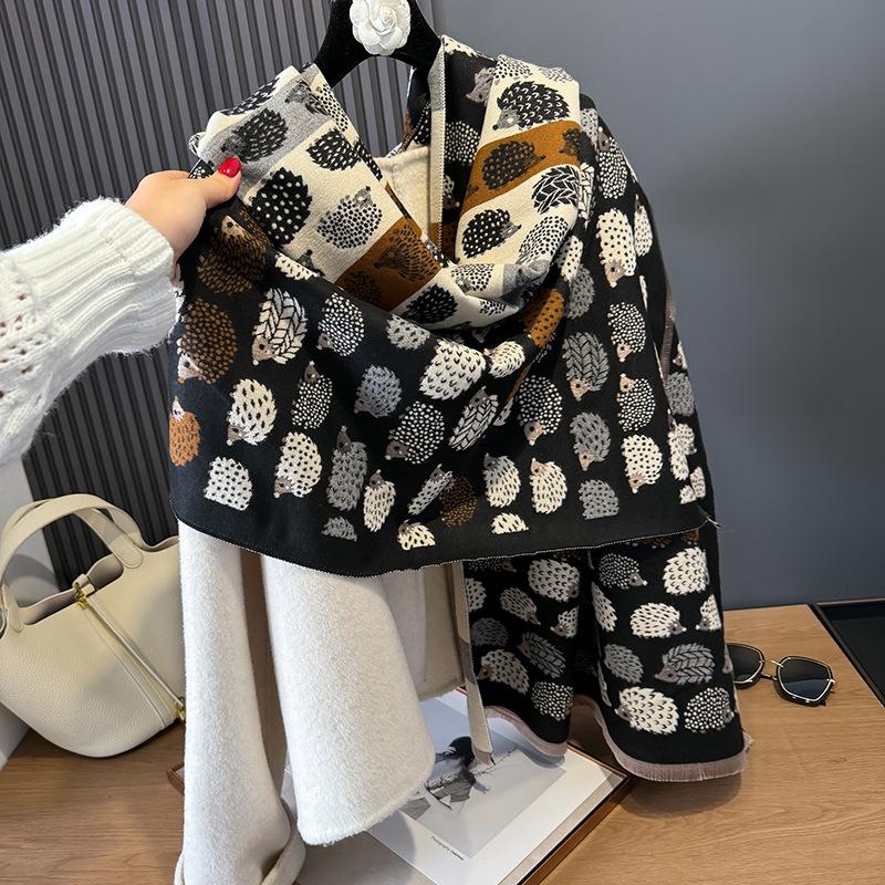 Fashion versatile contrasting colors double-sided imitation cashmere scarf winter high-end warm shawl women