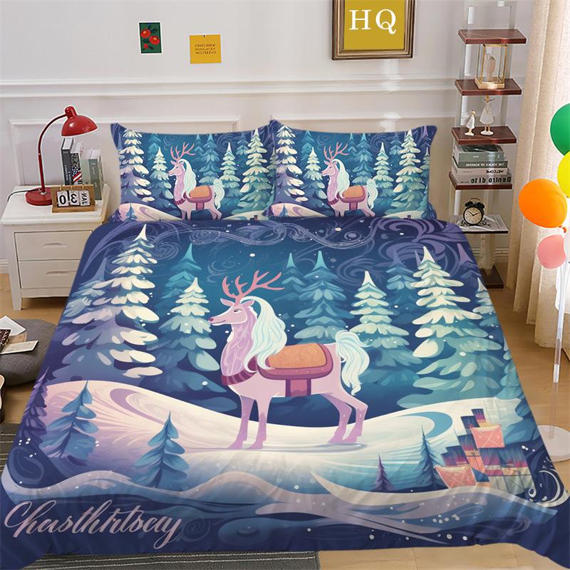 Christmas Gift 3D Printed Polyester Pillowcase Quilt Cover Two Or Three-Piece Set Is Available