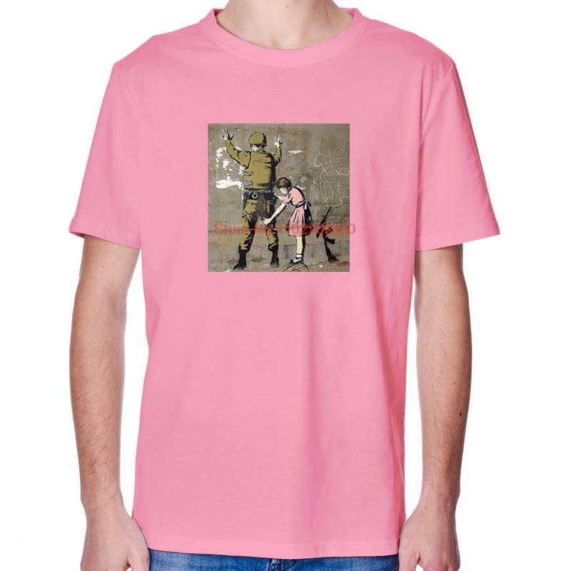 Letnie Bawełniane Nowe Koszule i Koszulki Banksy Dziewczyna Żołnierz Vintage Graficzne Koszulki Moda Streetwear Oddychająca Koszulka z Nadrukiem