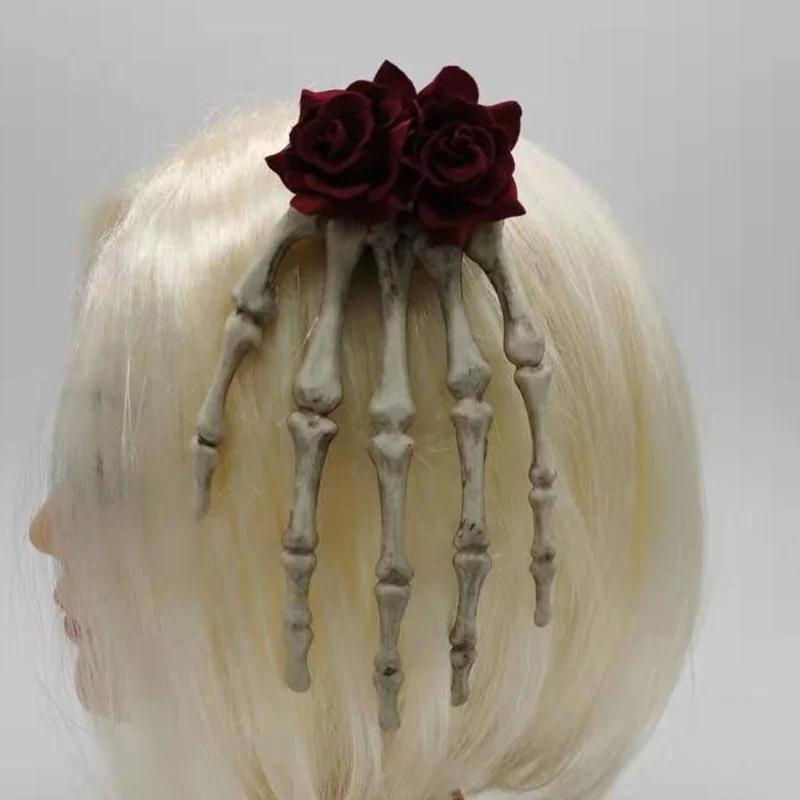 Skeleton Hand Bone Rose Hairpin Headwear Headband Accessory Props  Gift Girl Halloween Decoration