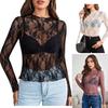New Lace See Through Sexy Mesh Women Blouse Long Sleeve Tops Transparent Floral Shirt Thin Perspective Lace Shirts Spring Summer Sweet Elegant Blouse