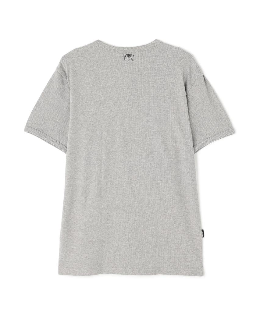 Avirex Official Mini Waffle Crew Neck Short 014 Gray T-Shirt, Sleeve, Men's XL, 6143150,