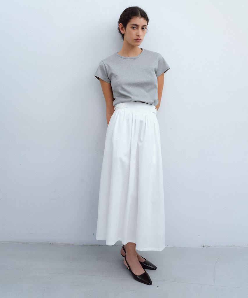 Aubeuawo Belted Shirring Skirt (White)