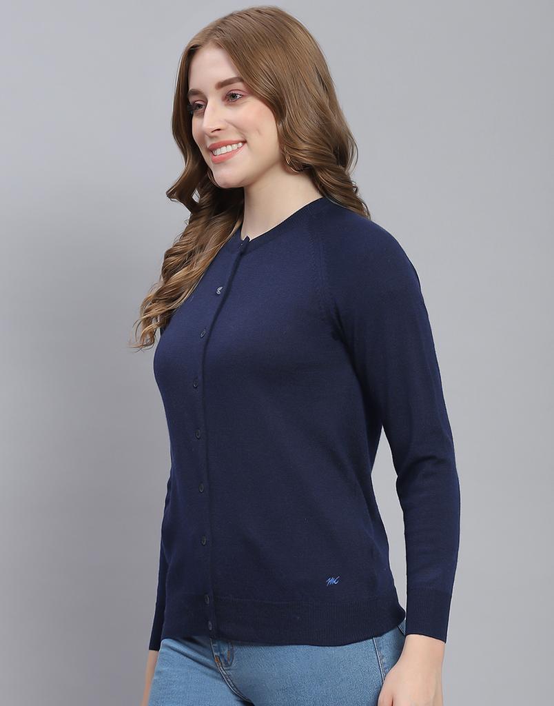 Monte Carlo Navy Solid Round Neck Sweater