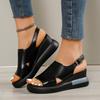 2025 large size wedge sandals women's 2025 summer new thick-soled fish mouth hollow high-heeled sandals sports sandals tide