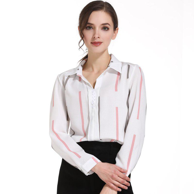 

SURWENYUE модная офисная блузка с отложным воротником, женская полосатая шифоновая рубашка, рубашки с длинными рукавами S розовый