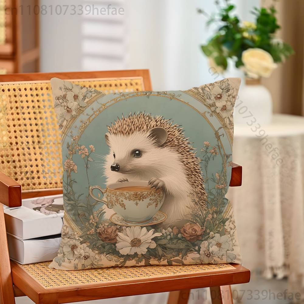 

Retro Vintage Hedgehog Print Polyester Pillow Case for Valentine gift Home Sofa Cushion Cover Decoration Custom 30x30cm