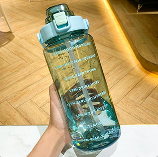 2000ml Women's Water Bottle with Straw & Time Scale - Large Capacity Sports Kettle