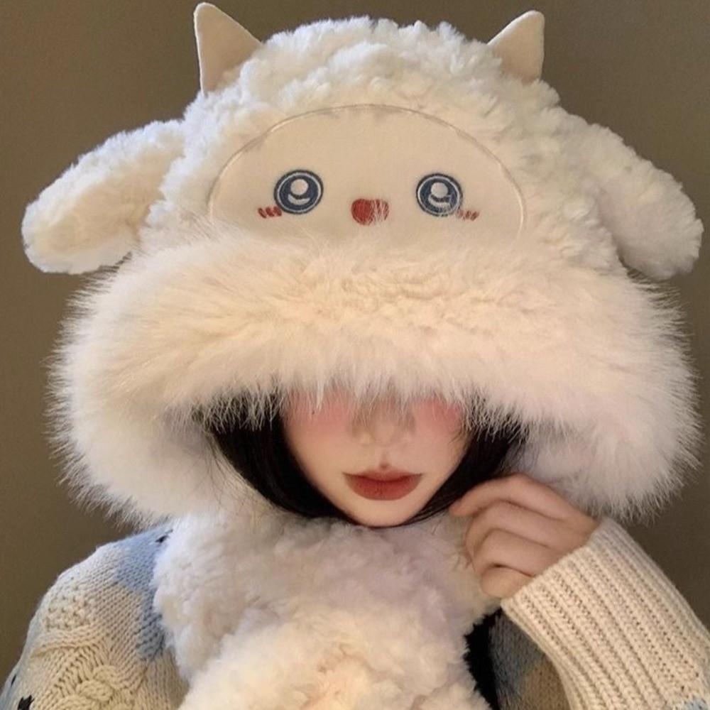 Thickened Little Sheep Plush Hat Warm Animals Beanie Hats Kawaii Ear Protection Hat  Girls