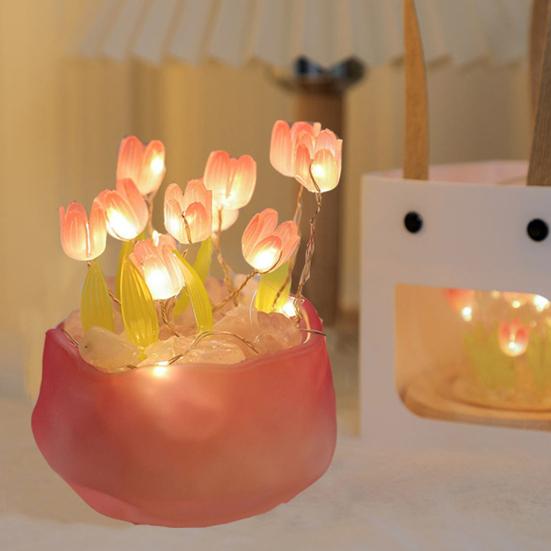 Tulip Night Light Material Pack Handmade Desk Lamp Kit with Warm Light Flower Petal Light String Decoration Romantic Atmosphere Light for Bedroom Car