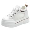 Small Inner Height Increase Women's Shoes 2025 New Small Size Thick-soled Slope Heel Casual Single Shoes Breathable Lace-up White Shoes Women