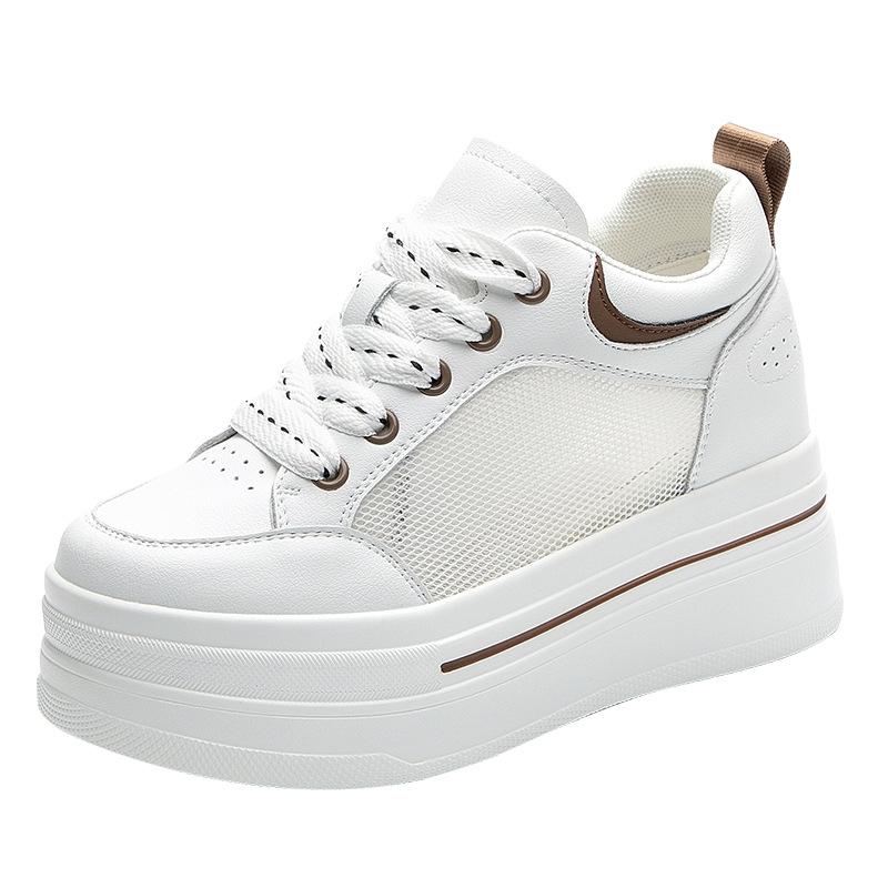 Small Inner Height Increase Women's Shoes 2025 New Small Size Thick-soled Slope Heel Casual Single Shoes Breathable Lace-up White Shoes Women