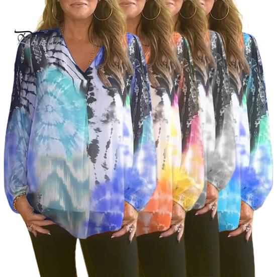 

Женские повседневные топы с v-образным вырезом и длинным рукавом, красочная рубашка с принтом тай-дай, свободная дышащая футболка, уличная одежда 4XL оранжевый