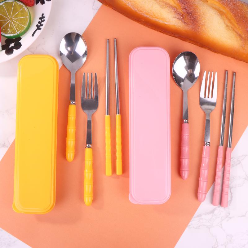3Pcs Stainless Steel Portable Student Tableware Outdoor Travel Box Spoon Fork Chopsticks Set Adult Gift Cutler
