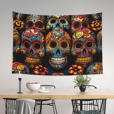 Tapestry Wall Hanging For Bedroom Aesthetic Wall Mural Tapestries Art Backdrop Colorful Sugar Skulls Tapestries Landscape Poster