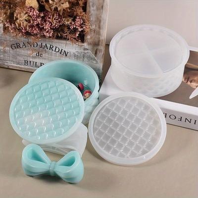 Diy Crystal Drop Mold Resin Gypsum Leather Plaid Bow Knot Storage Box Mold Jewelry Table Silicone Mold