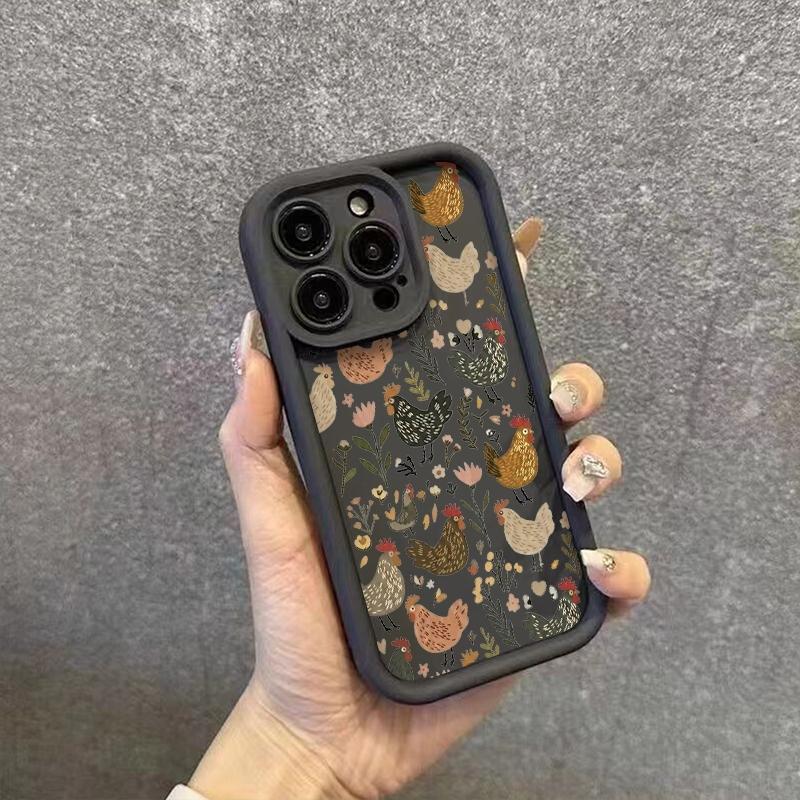 Phone Case Chicken And Flower Pattern For iPhone 17 16 Pro Max 11 13 12 14 15 8 7 Plus XS XR X 16E 17E Shockproof Silicone Cover
