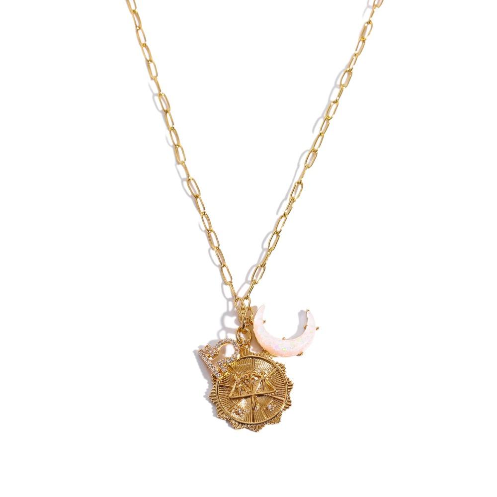 Crystal 12 Constellation Necklace Moon Sun Bohemian Golden Necklace Collarbone Chain Women  Girls