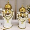 Ceramic Ginger Jar Vase Porcelain Canister Container Ornament with Lid for Centerpiece Display