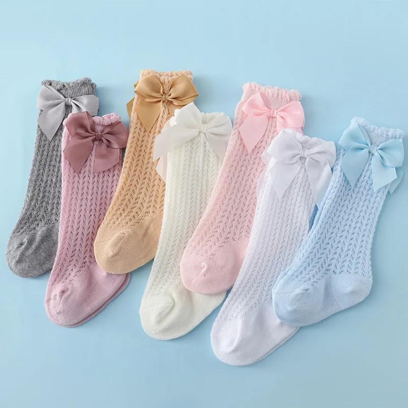 0-24Month Baby Girl Socks Toddler Bow Cotton Summer Mesh Lace Baby Knee Socks Newborn Infant Baby Princess Long Socks 2025 New